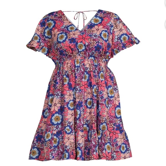 Terra & Sky Dresses & Skirts - Terra & Sky Pink, Purple and Blue Floral Midi Dress EUC